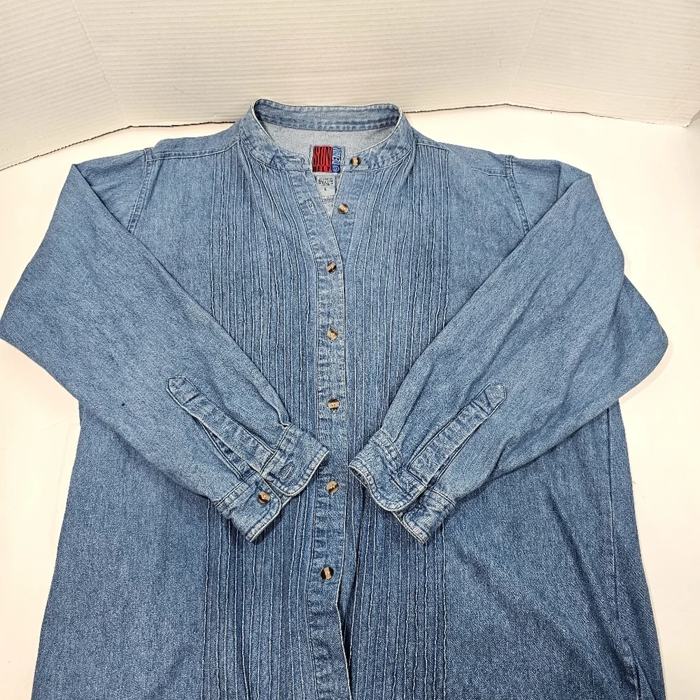 Sun Belt Blue Denim Button-Up Shirt Sz L Womens - Picture 4 of 11